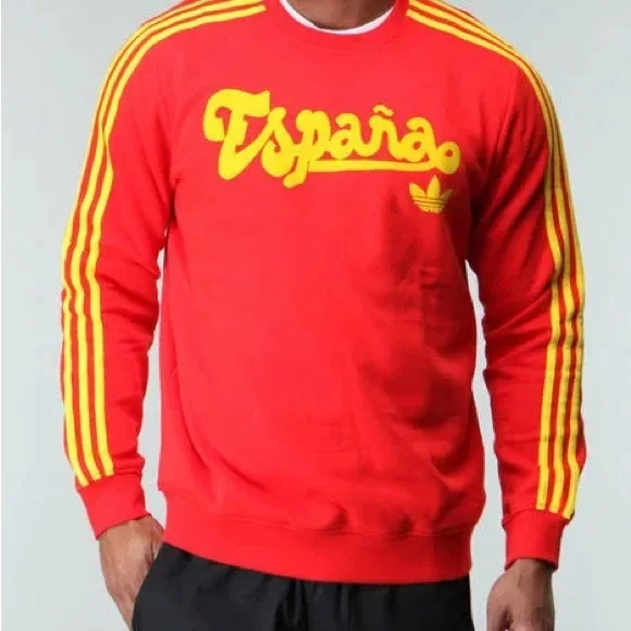 Adidas Men's Espana Red Crewneck Sweater with Yellow Accents - Picture 1 of 3